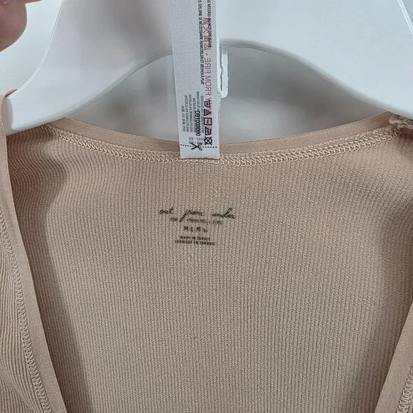 Out From Under Tan Ribbed Bodysuit – Size M/L – Free People Deep V-Neck - Picture 3 of 8